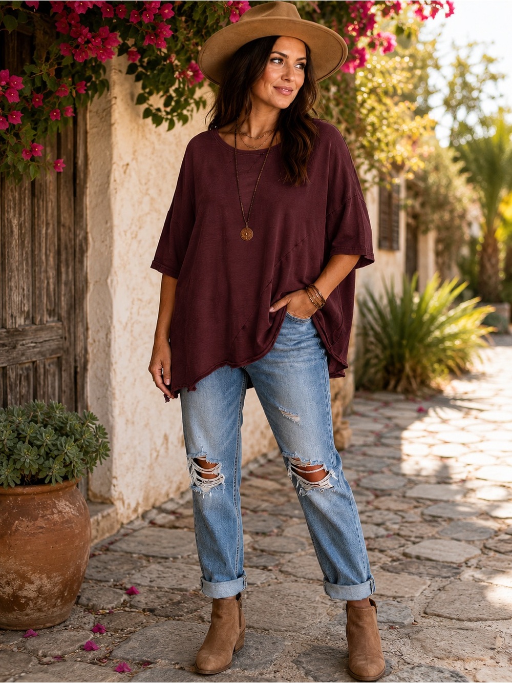 Jaded Gypsy Distressed Oversized Boho Top | Raw Hem Slouchy Tunic Festival